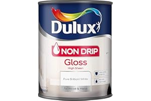 Dulux Non Drip Gloss High Sheen Paint For Wood And Metal - Pure Brilliant White 1.2 5 Litres