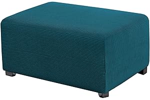 uyeoco Copri Pouf Elasticizzato Rettangolare Elasticizzato 80/90/100/120, Copertura Ottomana Fodera per poggiapiedi Tinta Unita Lavabile(Teal Profondo,74-86cm)