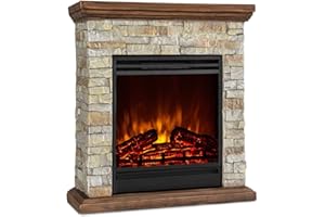 KLARSTEIN Electric Fireplace, 1800W LED Flame Fire Place with Remote Control, Timer, Auto Temp Control, Indoor Log Effect Wood Burner, Polystone Electric Fire Suites Fan Heater