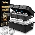 Walfos® Silicone ice Cube Moulds Set, Large Square Ice Cube Tray and Sphere Ice Ball, Easy to Pop Out, Prefect for for Whiskey, Cocktails, Baby Food, Reusable & BPA Free