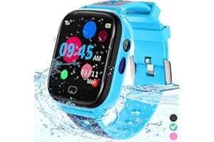 FRLONE Kinder-Smartwatch Telefon – IP67 wasserdichte Smartwatch Jungen Mädchen mit Touchscreen 5 Spiele Kamera Alarm SOS Anruf – Telefonuhr Digital Armbanduhr für 3-13 Jahre Kinder Geburtstagsgeschenk (Blau)