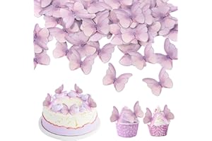 OUXAYAPL 48 Stück Schmetterling Tortendeko Essbar, Essbare Schmetterlinge für Torte, Esspapier Tortendeko,Essbare Cupcake Toppers,Kuchen Deko Mädchen für Hochzeiten, Geburtstage, Partys（Lila ）