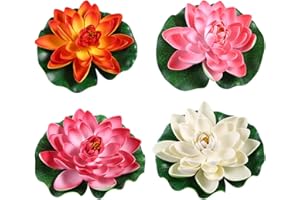 PRETYZOOM Künstliche Lotusblume Wasserlilie Schwimmend Kunststoff Lotusblüte Seerose für Haus Garten Pool Aquarium Dekoration Ornament Weiß Orange Rot Rosa 17CM 4 Stück