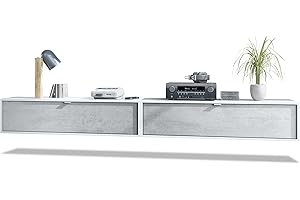 Vladon Set de 2 Muebles televisor Colgantes Lana 120, Cada Parte del Set Mide 120 x 29 x 37 cm, Cuerpo en Blanco Mate, frentes en Hormigón Oxidado