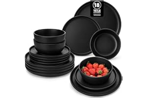 Geschirrset 6 Personen, vancasso PLAYA Steingut Geschirr set 18tlg für 6 Personen, Schwarz Tafelservice mit Teller set, Schalen & Salattellern, Spülmaschinenfest, Mikrowellengeeignet