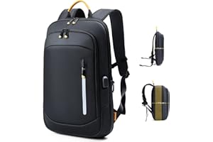 Lekebobor Laptop Backpack,15.6 Inch Slim Rucksack for Men, Expandable Business Travel Backpack with USB Charging Port, Water-Resistant Lightweight Work Computer Bag, Black