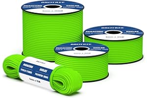 Brotree 550 Paracorde 4mm 30m Corde 100% Polyester Type III 7 Brins pour Bracelet, Artisanat, Extrieur, Survie - Néon Vert