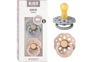 Bibs Boheme Natural Rubber Latex Round Pacifier Size 2-6-18M 2-Pack - Cloud/Blush