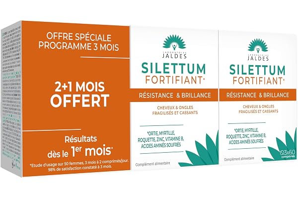 SILETTUM Fortifiant Pack Eco 180 Comprimés | Agit pour des Cheveux et Ongles Forts, Résistants et plein de Vigueur | Pour Cheveux et Ongles Fragilisés et Cassants | Laboratoire Jaldes
