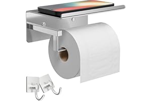 SUSSWIFF Chrome Toilet Roll Holder Wall-Mounted - Toilet Roll Holder Self Adhesive, Toilet Paper Holder, Stick On Toilet Roll Holder With Shelf, Bathroom Toilet Roll Holder, Silver, Stainless Steel