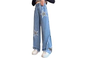 Happy Cherry Girls Jeans Wide Leg Baggy Denim Pants Ripped Retro Style Y2k for Teens 5-15Years