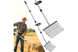 MENGBEI Gartengabel aus Stahl - Robuste Dunggabel & Heugabel- ldeal füir Pferdemist Heu, Laub & Kompost-Schwere Ausführung mit Ergonomischem Holzgriff -Mistaabel für Stall, Weide und Gartenarbeit