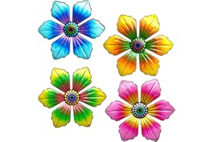 SUNNEKO Flower Wall Art Decoration Ornaments Indoor Outdoor Garden Yard Wall Hanging Sheds Walls Fences, Set of 4Pcs