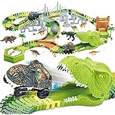 Set Pista Da Corsa Dinosauro – 281 Pezzi Con 2 Auto A Batteria, 4 Dinosauri, Tunnel, Ponte E Binari Flessibili, Regalo 3-6 Anni