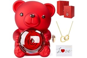 WUSUPU Orso con Rosa e Collana,Orso di Rosa Eterna Confezione Regalo,Orsetto di Rose Stabilizzate,Idee Regalo Donna,Mamma,Moglie Rose Stabilizzate per San Valentino,Festa della Mamma,Anniversario