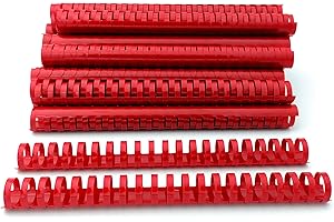 Alevar Dorsi in Plastica a Spirale per Rilegatura, 21 Anelli Diametro 25 mm, Formato A4, Capacità da 181 a 200 Fogli, Colore Rosso, Confezione da 50 Pezzi
