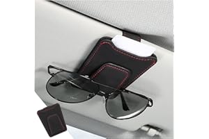 8sanlione Sunglasses Holder for Car Sun Visor, Magnetic Leather Glasses Hanger Clip, Eyeglass and Ticket Card Storage Mount, Auto Interior Accessories Universal for Vehicle SUV Truck (Black)