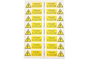 iSigns DC Cable Live Warning Labels - Pack of 32 Self-Adhesive Electrical Labels, 150x25mm, Over-Laminated, British HSE Standards Approved