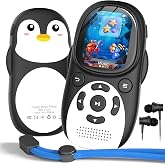 64 GB Children's MP3 Player, Bluetooth 5.3 Penguin Design with 2 inch IPS Screen, Built-in Speaker, FM Radio, 750 mAh Battery
