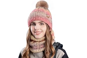 TAGVO Donna Invernali Cappello in Maglia e Sciarpa con Fodera in Pile, Beanie Collo della Ciarpa Cappelli e Scaldacollo per attività All'Aperto