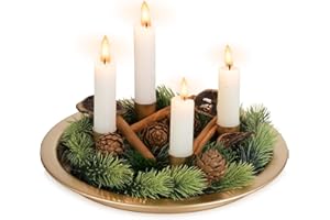 Sziqiqi Magnetische Kerzenhalter für 4 Stabkerzen: Gold Adventskranz Metall Kerzenhalter Modern Kerzentablett - 25cm Advent Kerzenständer Deko Tablett Rund Tisch Kranz für Weihnachtsdeko