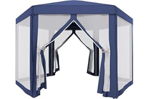 Outsunny Tonnelle Barnum Tente de réception hexagonale 10 m² Style Cosy métal Polyester Bleu Blanc