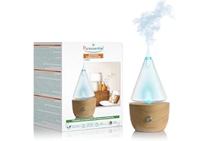 Puressentiel Diffusore a Nebulizzazione I'Conic, per Oli Essenziali, con Luci d'Atmosfera Colorate, Realizzato con Materiali Sostenibili, Piccolo e Compatto