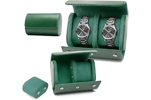 KoGiio Boîte à Montres à 2 Emplacements, Coffret à Montres en Cuir PU, Écrin, Étui à Montre Voyage Oîte de Montres de Voyage Pour Boîte de Rangement,Coussinets Amovibles - Vert