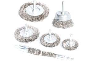 FPPO Stainless Steel Wire Wheel Brush & Coarse Crimped Cup Brush Kit for Drill,Wire Diameter 0.0118 inch for Rotary Tool with 1/4-Inch Shank,Removal of Rust,Deburring,Paint