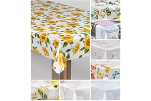 ‎LARO laro Oilcloth Tablecloth, Garden Tablecloth, Pattern: Sunflowers, Sunjoy, Yellow, White, Size: 140 x 180 cm