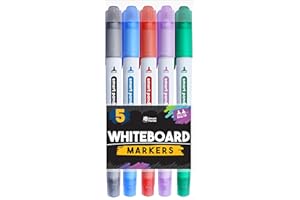 Smart Panda 5 Whiteboard Markers Dual Tip Wipeable Pens, Medium and Fine – Dry Wipe Markers, Perfect for Home, School or Office - 5 Set