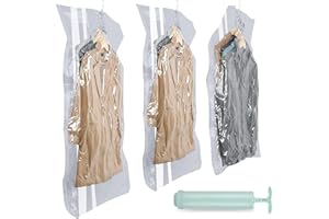 SITAYAKUMA Bolsas al Vacío para Ropa (3 Piezas: 1 x 120 x 65 cm, 1 x 105 x 65 cm, 1 x 90 x 65 cm) - Bolsas de Almacenamiento Vacío para Colgar reutilizables, Ahorra espacio para ropa, trajes, abrigos chaquetas