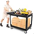 Kalolary 550lbs Heavy Duty Utility Cart on Wheels, 2 Tier Extra Capacity Rolling Trolley Cart Multi-Purpose Large Service Cart with Handle Black Storage Organizer Mobile Tool Cart for Warehouse