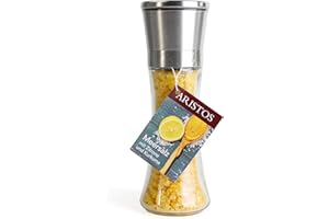 ‎ARISTOS ARISTOS Salzmühle mit 200 g Inhalt grobes Meersalz Zitrone-Kurkuma Abrieb Keramikmahlwerk wiederauffüllbar (Meersalz Zitrone Kurkuma)