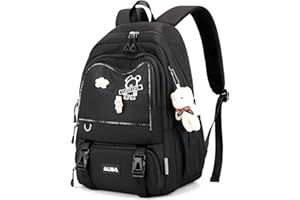 Amythe Plecak szkolny, dla nastolatek, dziewcząt, plecak do szkoły, dla nastolatków, dla dziewcząt, wodoszczelny, swobodny plecak do szkoły podstawowej, szkoły średniej i uniwersyteckiej, czarny,