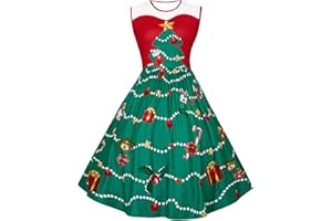 Evensu Women's Christmas Dress Plus Size Sleeveless Dress Women 1950s Vintage A-line Cocktail Holiday Party Dresses