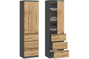 ‎HOME COLLECTIVE Home Collective Kleiderschrank, Garderobenschrank, Mehrzweckschrank mit 3 Einlegeböden & 3 Schubladen | Schrank für Schlafzimmer, Flur oder Arbeitszimmer | 50x40x180 cm (BxTxH) | Anthrazit-Eiche