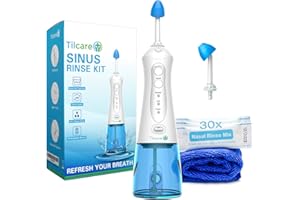 Elektrisch Nasendusche von Tilcare – Für Befreiung der Nasennebenhöhlen und der Bekämpfung von Allergien - Elektrischer Neti-Topf für Erwachsene - Inclusive Handtuch und 30 Salzpackungen
