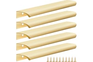 Malimali 5 Pack Gold Kitchen Cupboard Handles Finger Edge Pulls for Cabinets and Drawers, 200mm Wardrobe Door Handles Modern Aluminum Bathroom Cabinet Handles, Brushed Brass