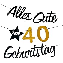 Glitzer-Banner „Forty“ Zum 40. Geburtstag – Goldfarben, Zum Selbstaufhängen, Inkl. Band