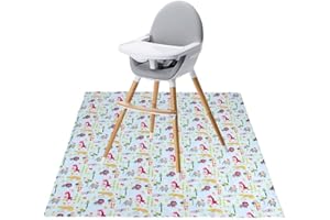 Winthome Highchair Splash Mat Baby, 43.3 Inches Large Washable Weaning Mat, Waterproof Anti-Slip Mess Mat(Animal, 110x110cm)