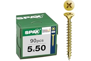 SPAX Vis universelle 5 x 50 mm, 90 pièces - Vis á filetage total, tête fraisée, empreinte cruciforme Z2, pointe 4CUT, revêtement YELLOX - 8000000287954