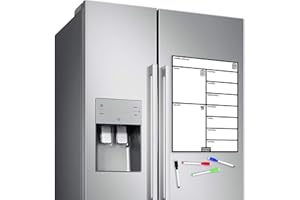 FRIDGE MAGIC Magnetic Whiteboard for Metallic Fridge: Multi-Functional Weekly Planner, Meal Planner, and Calendar, 42x30cm with Colourful Erasable Pens