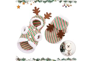 PORUPAEL Dog Christmas Outfits Dog Reindeer Costume Hoodie Red Green Stripes Pet Clothes Funny Cat Xmas Jumpers Cat Christmas Costume New Year Dogs Clothing Accessories for Puppy Kitten Small Dogs Cats