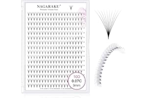 NAGARAKU 10D Volume Ciglia Extension 320 Fans Prefabbricate Gambo Lungo Ventagli Base Sottile A Punta Ciglia Finte Ciuffetti Fluffy Soffici Naturali Premade Fans Nere 16 Righe Box XL(0.07 C 9mm)