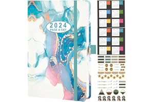 Nitukany 2024 Diary A5 Page a Day Runs January 2024 to December 2024 Appointment Book Monthly Weekly Hourly Planners with Calender Planner Stickers, Banded Hard Cover, Inner Pocket 5.7"x8.3"