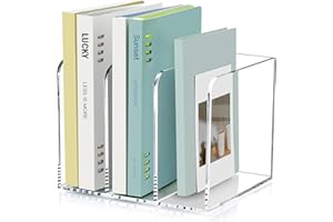 SANRUI Porte-revues en acrylique pour bureau avec organiseur et 3 compartiments verticaux, Support Organiseur de Bureau, pour Papier A4 Dossier Magazine Cahier CD Livre