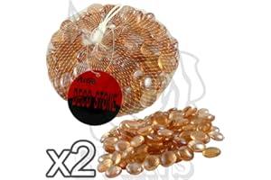 SOOTHING IDEAS ROUND ELEGANT AND DECORATIVE GLASS PEBBLES / STONES / NUGGETS / BEADS - IN 4 COLORS OF ORANGE / BLUE / GREEN / CLEAR - IDEAL FOR HOME DECORATIONS IN FISH TANKS, FLOWER VASES, PLANT POTS ETC (ORANGE, PACK OF 2)