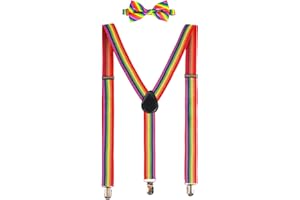 RUNMEIHE Juego de pajarita con tirantes (arcoíris), estilo de espalda en Y, cómodo, ajustable, elástico, con clips, unisex, para orgullo, verano y festivales, fiesta de cosplay, color