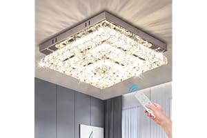Cainjiazh Kristallen kroonluchters Kristallen LED Plafondlamp 11.8 “Square Flush Mount Moderne kroonluchter plafondverlichting armaturen voor slaapkamer eetkamer hal Dimbaar met afstandsbediening